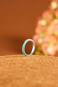 Yellow Gold Finish Eurostar Zircon Enameled Ring In Sterling Silver