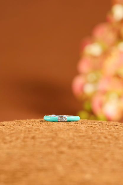 Yellow Gold Finish Eurostar Zircon Enameled Ring In Sterling Silver