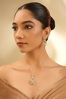 White Finish Eurostar Zircon Necklace In Sterling Silver