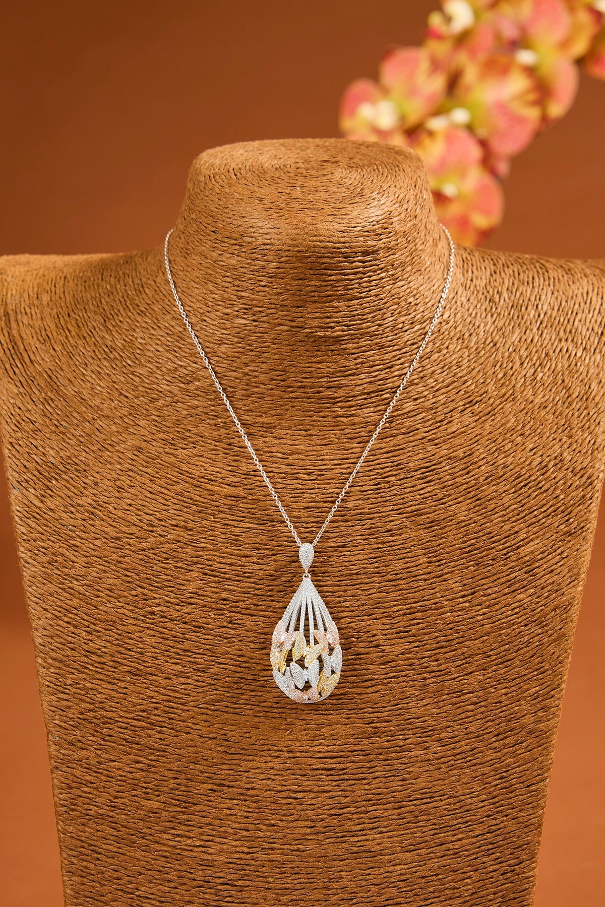 White Finish Eurostar Zircon Necklace In Sterling Silver