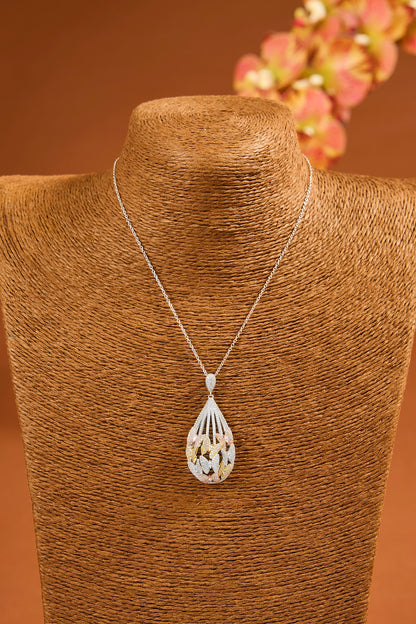 White Finish Eurostar Zircon Necklace In Sterling Silver