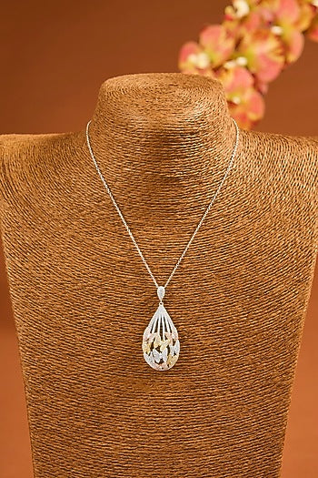 White Finish Eurostar Zircon Necklace In Sterling Silver