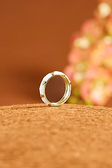 Yellow Gold Finish White Enameled Ring In Sterling Silver