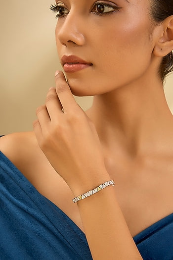 White Gold Finish Eurostar Zircon & Sapphire Bracelet In Sterling Silver