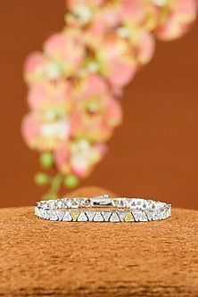 White Gold Finish Eurostar Zircon & Sapphire Bracelet In Sterling Silver