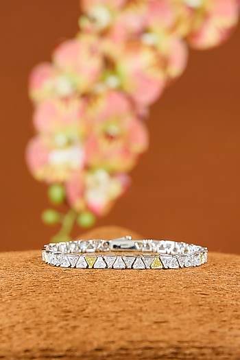 White Gold Finish Eurostar Zircon & Sapphire Bracelet In Sterling Silver