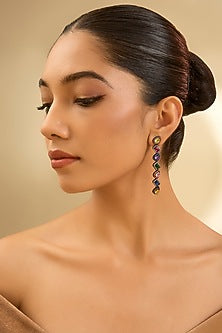 Black Rhodium Finish Eurostar Zircon & Multi-Colored Stone Dangler Earrings In Sterling Silver