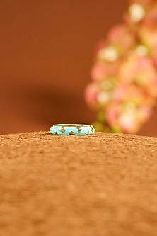 Yellow Gold Finish Turquoise Enameled Ring In Sterling Silver