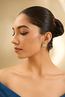 White Finish Eurostar Zircon & Glass-Filled Yellow Sapphire Stud Earrings In Sterling Silver