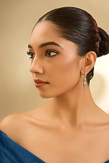 White Gold Finish Eurostar Zircon Enameled Dangler Earrings In Sterling Silver