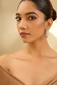 White Gold Finish Eurostar Zircon Hoop Earrings In Sterling Silver