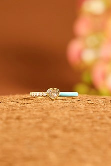 Gold Finish Eurostar Zircon Turquoise Enameled Ring In Sterling Silver