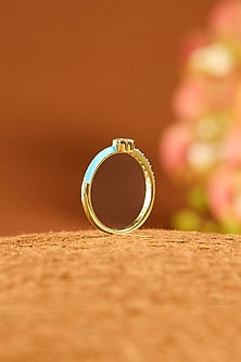 Gold Finish Eurostar Zircon Turquoise Enameled Ring In Sterling Silver