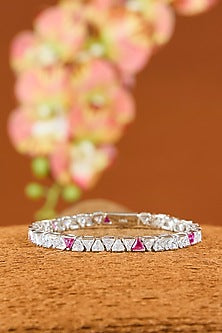 White Gold Finish Eurostar Zircon & Ruby Bracelet In Sterling Silver