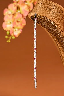 White Gold Finish Eurostar Zircon & Ruby Bracelet In Sterling Silver