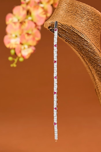 White Gold Finish Eurostar Zircon & Ruby Bracelet In Sterling Silver