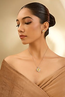 White Gold Finish Eurostar Zircon & Sapphire Necklace Set In Sterling Silver