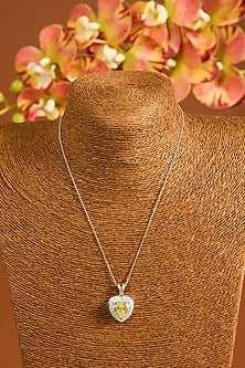 White Gold Finish Eurostar Zircon & Sapphire Necklace Set In Sterling Silver