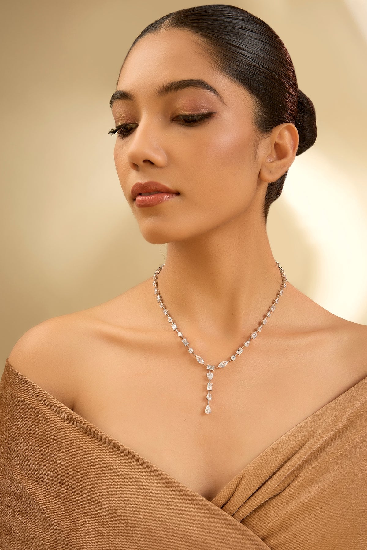White Finish Eurostar Zircon Necklace In Sterling Silver