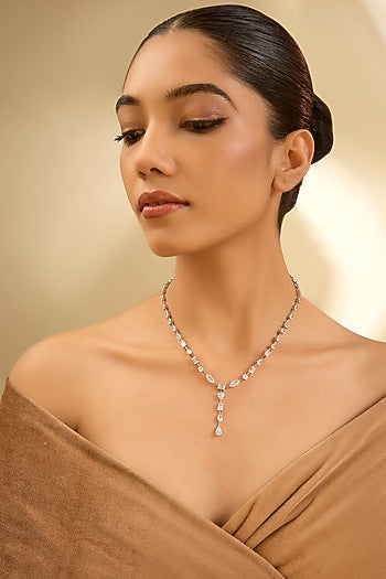 White Finish Eurostar Zircon Necklace In Sterling Silver