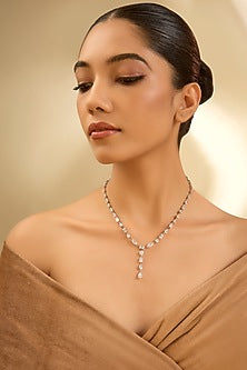 White Finish Eurostar Zircon Necklace In Sterling Silver