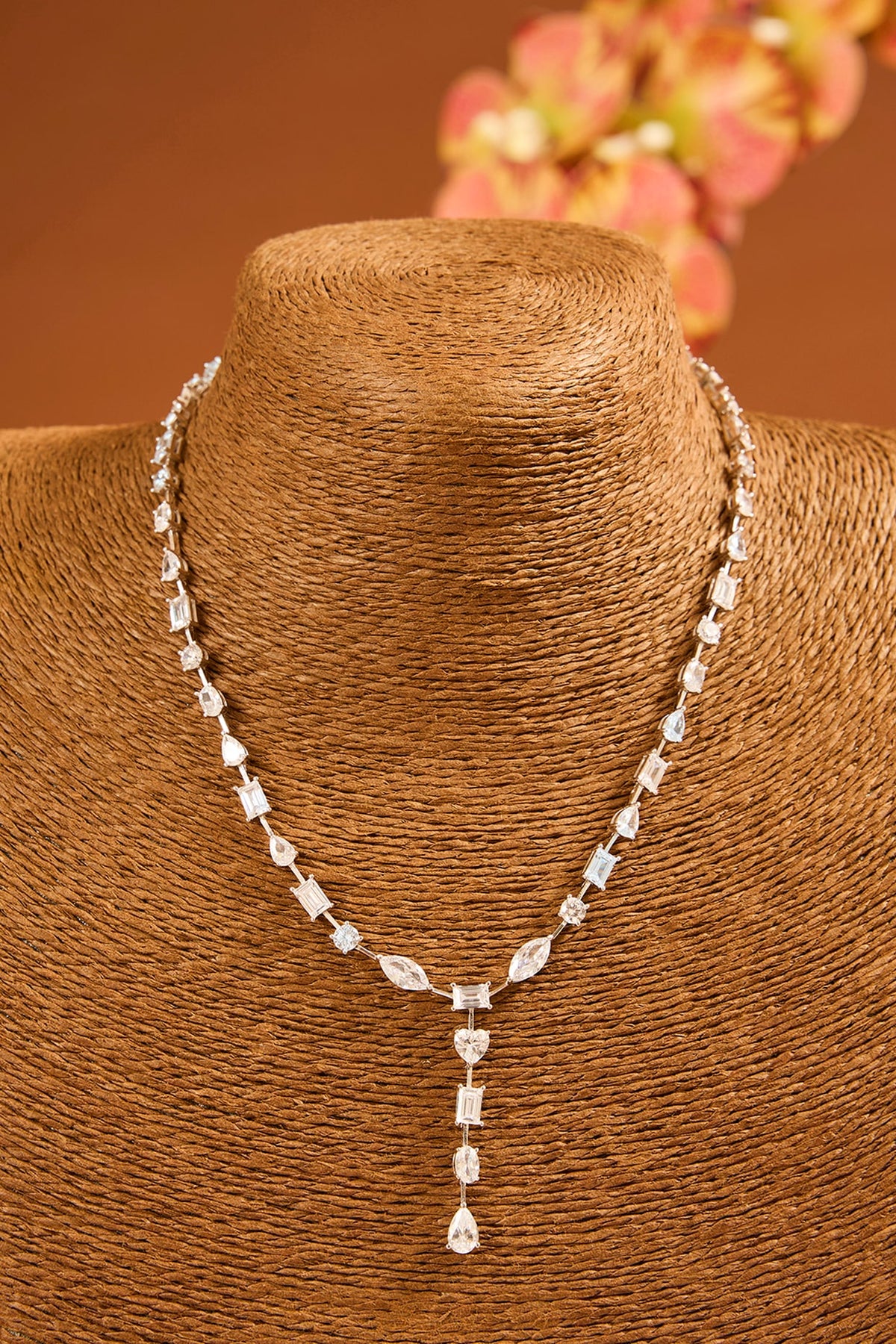 White Finish Eurostar Zircon Necklace In Sterling Silver