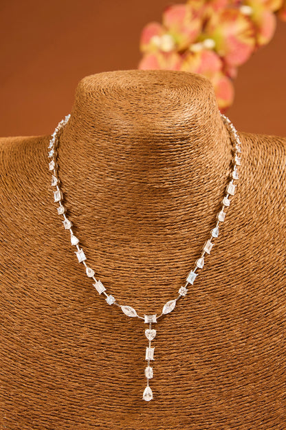 White Finish Eurostar Zircon Necklace In Sterling Silver