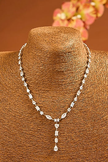 White Finish Eurostar Zircon Necklace In Sterling Silver