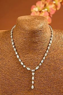 White Finish Eurostar Zircon Necklace In Sterling Silver