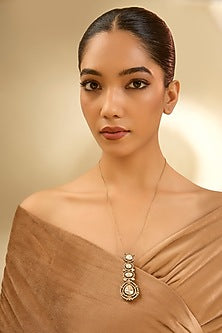 Yellow Gold Finish Moissanite Polki Pendant In Sterling Silver