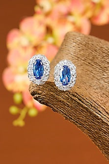 White Gold Finish Eurostar Zircon & Sapphire Pendant Set In Sterling Silver