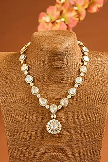 Yellow Gold Finish Moissanite Polki Necklace Set In Sterling Silver