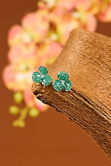 White Gold Finish Eurostar Zircon & Emerald Necklace Set In Sterling Silver