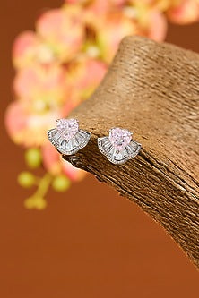 White Finish Eurostar Zircon & Pink Sapphire Necklace Set In Sterling Silver