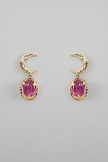 Gold Finish Pink Stone Earrings