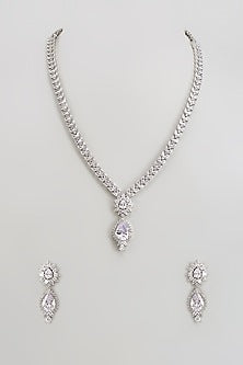 White Finish Zircon Long Necklace Set