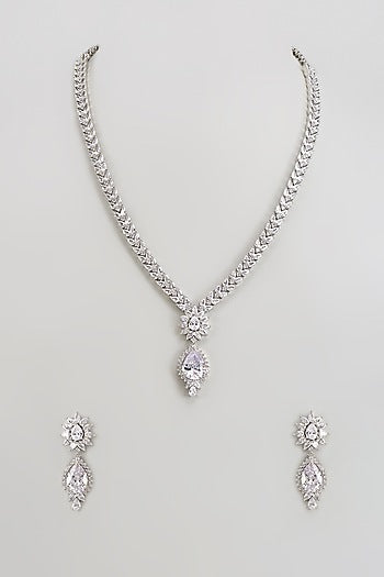 White Finish Zircon Long Necklace Set