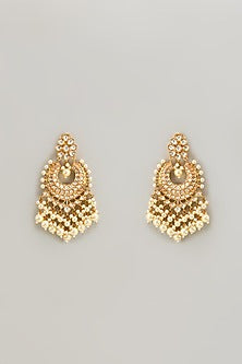 Gold Finish Kundan Polki & Pearl Chandbali Earrings