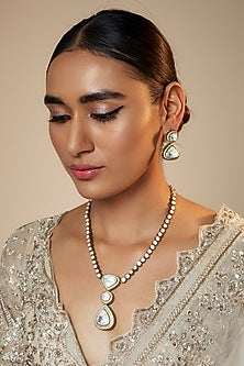 Gold Finish Kundan Polki Long Necklace Set