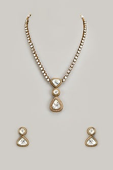 Gold Finish Kundan Polki Long Necklace Set