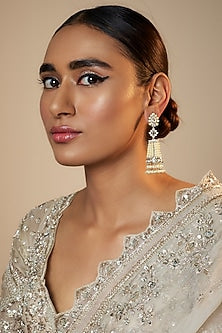 White Finish Silver Polished Pearl Jhumka Earrings