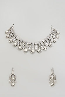 White Finish Zircon & Pearl Necklace Set