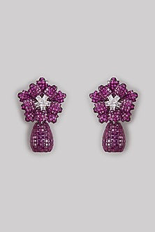 White Finish Unique Cut Pink Zircon Floral Dangler Earrings