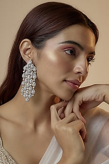 White Finish Zircon & Tear Drop Dangler Earrings