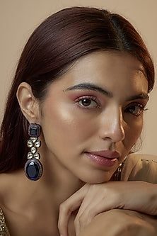 Black Rhodium Finish Zircon & Deep Purple Stone Dangler Earrings