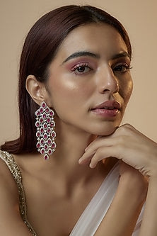 White Finish Zircon & Tear Drop Stone Dangler Earrings