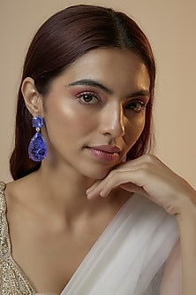 White Finish Zircon & Blue Tear Drop Doublet Dangler Earrings