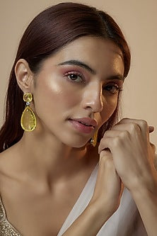 White Finish Zircon & Yellow Tear Drop Doublet Dangler Earrings