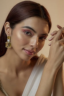 White Finish Yellow Crystal & Zircon Dangler Earrings