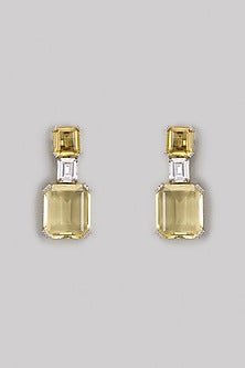 White Finish Yellow Crystal & Zircon Dangler Earrings